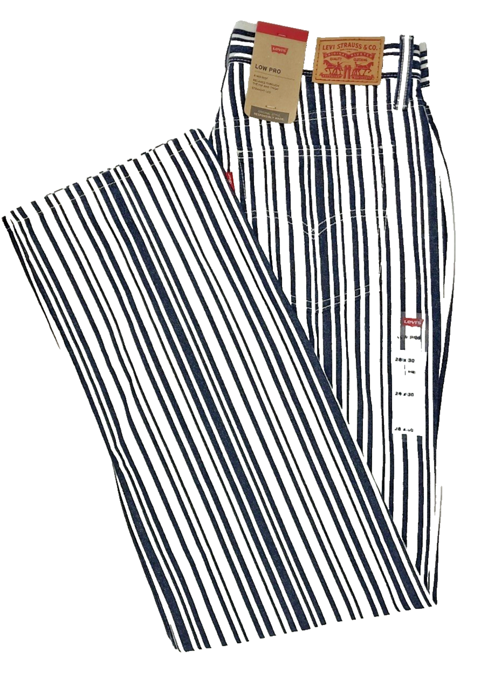Levi's Low Pro Straight Jeans Womens 28x30 Striped Navy White Irregular NWT $70